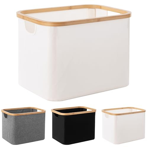 Woodluv Foldable Laundry Baskets, 36L Laundry Hamper, Foldable Thin Dirty Clothes Hamper for Laundry Collapsible Bin for Bathroom Bedroom, Beige