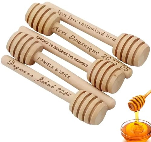 miguha Bastoncini for Miele in Legno Personalizzati, Cucchiaio in Legno for Miele, Nome Personalizzato, Data, Regali for Feste di Nozze, Utensili da Dessert, cucchiai in Legno Ape(10pcs,10cm)
