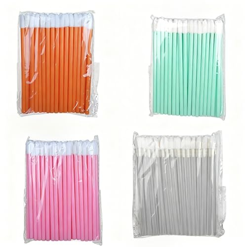 CLDURHGE Lippenpinsel Einweg 200 Stück – Make-up Reinigungsstäbchen in 4 Farben (Orange, Grün, Rosa, Transparent) – Schaumstoff Wattestäbchen mit Hohlgriff – Hygienisch für Kosmetikstudio & unterwegs