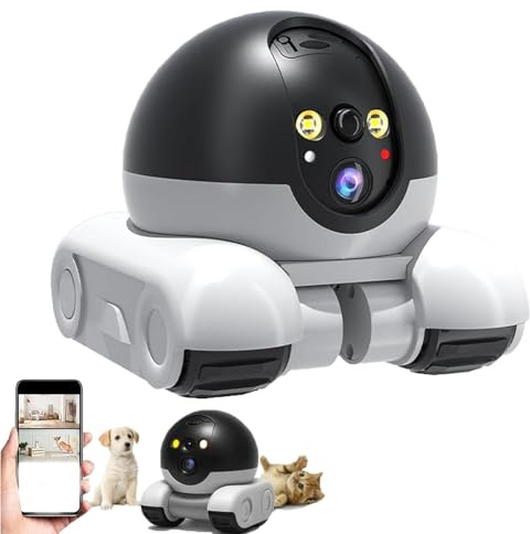 Mobile Patrol Robot Camera, 360° View Robot Security Camera on Wheels 1080P Dual Lens, 2-Way Talk, Night Vision, 5200mAh Battery & App Control for Pet Cats Dogs Kids (WiFi)