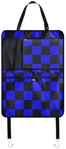sanluoli Buffalo Plaid Check - Protector de asiento trasero para niños, organizador para colgar en el coche, color negro y azul