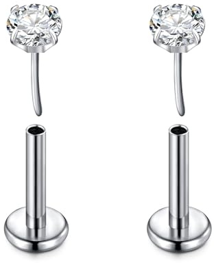 D.Bella G23 Titan Labret Piercing Ohrringe Threadless Push In Lippenpiercing Lippenstab Nasenpiercing Helix Tragus Conch Piercing Schmuck