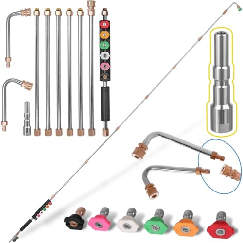 TC TECHNIC Lance télescopique compatible avec nettoyeur haute pression NILFISK KEW - 280 cm modulaire - Kit avec pinces d'angle, raccord rapide, raccord à baïonnette - 160 bars - accessoires de