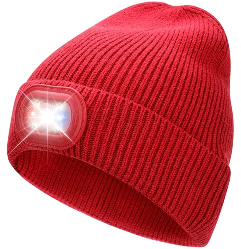 OKKLE Mütze mit Licht, USB-aufladbare LED-Haube mit 6 ultrahellen Lichtern & 3 Modi, Wärmende Stirnlampe für Outdoor, Camping, Nachtläufe, Männer und Frauen