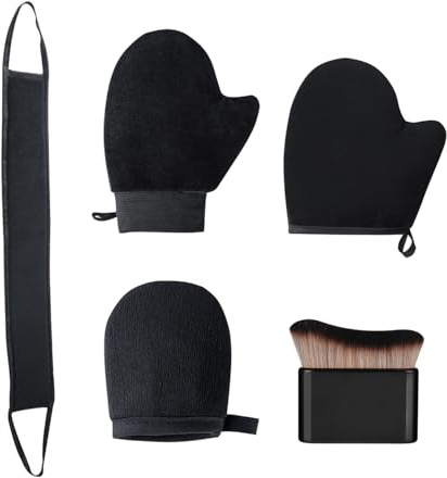 4 Pezzi Di 3-In-1 Bellezza Guanti Neri E 1 Pezzo Di Pennello, Lozione Applicatore Guanti, Gradiente Applicatore Pennello, Colorazione Aids.