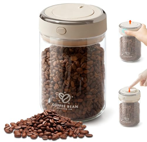 Pmueuff Kaffeedose Luftdicht, 1100ml Kaffeebohnen Behälter mit Einwegventil und Datumsanzeige Kaffeebehälter Transparent Kaffeebohnen aus Glas Aufbewahrung Behälter für Kaffeebohnen, Nüsse, Teeblätter