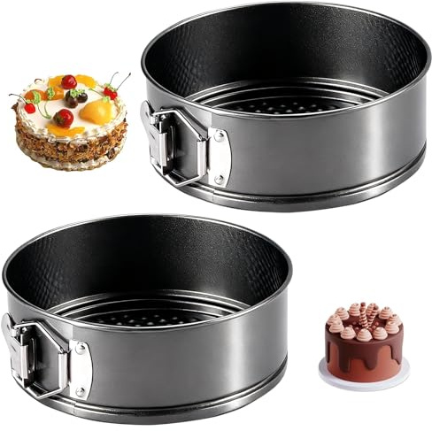 Duzapku 7 Inch Springform Cake Tins, 2Pcs Round Cake Tin Set, Cheesecake Tin, Non Stick Cake Tins for Baking, Healthy & Non-Toxic, Rust Resistant (18cm, Black)