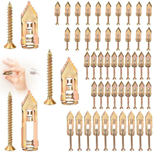 100Pcs Self Drilling Drywall Anchors with Screws Kit, 3 Sizes Drywall Anchors, No Drill Needed, Plasterboard Fixings Suitable for Hanging Wall Lamps, Picture Frames and Clocks (50 Anchors + 50 Screws)