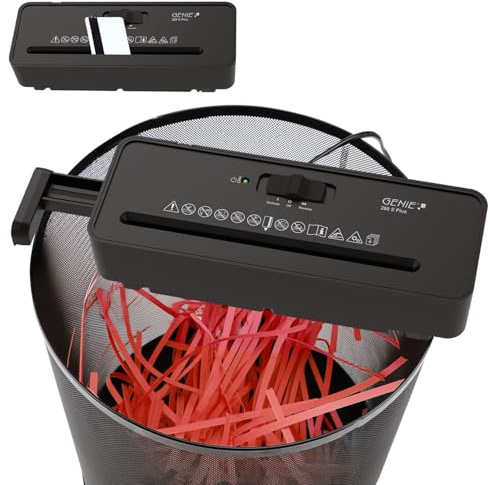 Genie 260 S Plus Destructeur de Documents | Destructeur de Papier avec Coupe en Bandes de 6 mm | Destructeur de Documents pour la Maison | Destructeur de Papier Compact | avec Embout Universel |