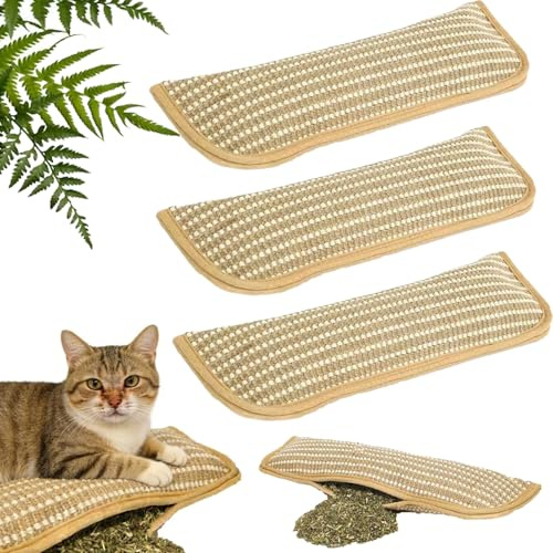 Grattoir avec Herbe à Chat, Interactif Coussin Herbe à Chat, Ultra-Résistant, Jouet Herbe à Cat, Facile à Saisir, Stimule l'Instinct Naturel (3pcs, L:40 * 10cm)