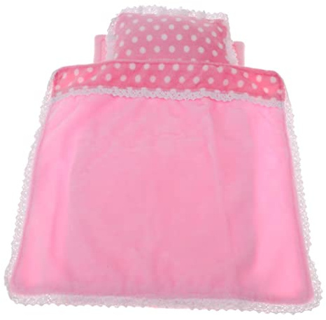 Fonowx Puppenbettwäsche Set mit Bettlaken Decke Kissen Und Zubehör Aus Stoff für Kinder Puppenliebhaber Puppenhaus Dekoration Altersgruppe Ab 3 Jahren für Ge, Pink Dot, 25cm