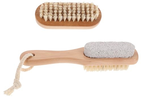 Operitacx Cepillo de Limpieza de Manos y Pies de Madera con Pumita Depurador Natural para Uñas Fregador de Ducha Ergonómico para Uñas y Pies Conjunto para Cuidado Diario