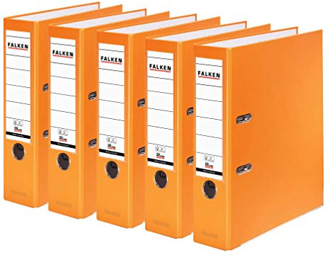 FALKEN 5x PP-Color Kunststoff-Ordner 8 cm breit DIN A4 orange | Made in Germany Kunststoffbezug außen Papierbezug innen Vegan