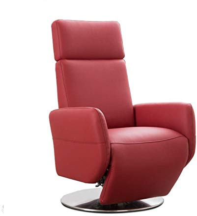 Cavadore TV-Sessel Cobra mit 2 E-Motoren / Elektrischer Fernsehsessel mit Fernbedienung / Relaxfunktion, Liegefunktion / Ergonomie S / Belastbar bis 130 kg / 71 x 108 x 82 / Echtleder Rot