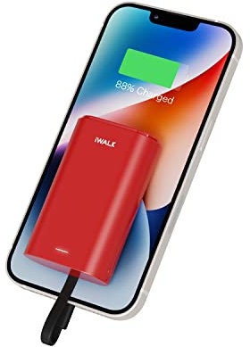 iWALK Klein Power Bank 9000mAh, Tragbares Externes Ladegerät mit Integrierte Kabel Mini Fast Charge Powerbank Kompatibel mit iPhone 14,14 Pro Max,13,12 Mini,11,XS,XR,8,7,AirPods, iPod,Samsung und mehr