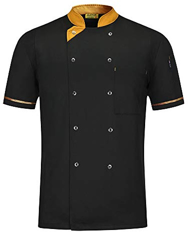 WMOFC Kochjacke,Chef Uniform, Herren Damen Kurzarm Baumwolle Küchen Koch Jacke, Kostüm Restaurant Hotel Cafe Chef Mantel,Schwarz,XXL