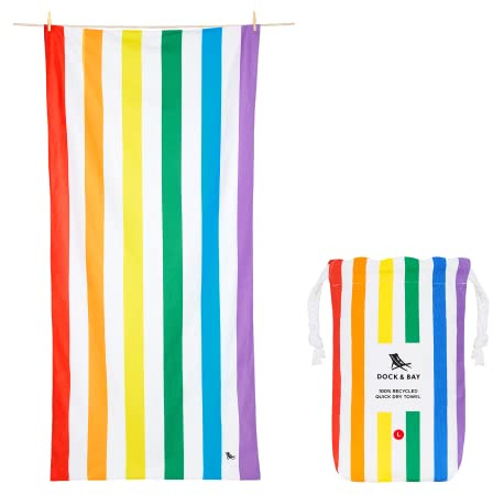 Dock & Bay Strandhandtuch - Schnell trocknende Mikrofaser, ohne Sand - Kompakt, Leicht - 100% recycelt - Inklusive Beutel - Summer - Rainbow Skies - Extra Large (200x90cm, 78x35)