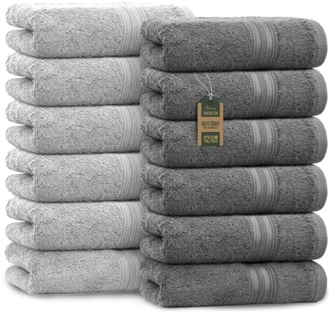 NatureMark Gästetücher – 12er Pack (30x50 cm), 100% Baumwolle, Oeko-Tex Zertifiziert, weich, saugfähig und pflegeleicht – Für Bad, Gäste & Spa – Anthrazit/Silber