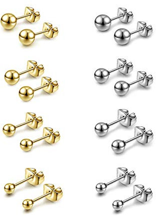 Jovivi Ohrschmuck Damen 8 Paar Ohrringe Set Kugel Ohrstecker aus Edelstahl Piercing Ohr Silber Gold, 3mm/4mm/5mm/6mm