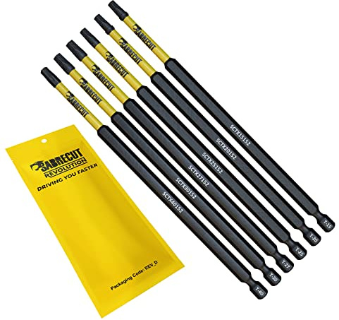 6 x SabreCut SCRK152TX 152mm T15 TX15 T20 TX20 T25 TX25 T27 TX27 T30 TX30 T40 TX40 Magnetisk slagskruvmejsel med bits Set Torx Heavy Duty Kompatibel med Dewalt Milwaukee Bosch Makita och mer