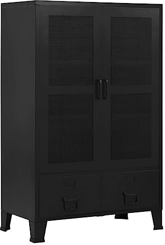 vidaXL Büroschrank mit Maschengittertüren Industriell Aktenschrank Metallschrank Stahlschrank Lagerschrank Universalschrank Schrank Stahl 75x40x120cm Schwarz