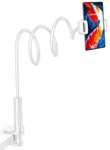 Tryone Schwanenhals Tablet Halterung Bett: Tablet Halter 360°Drehbarer Sockel mit 2 Clips Handyhalterung für Tisch, Kompatibel mit iPad Pro 12.9 Air Mini, Phone, oder Anderen Geräten von 4,7-12,9 Zoll