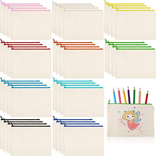 Shappy 40 Stück Leinenbeutel mit Reißverschluss, Federmäppchen, Make-up-Tasche, leer, Baumwolle, Kosmetiktasche für Reisen, DIY, Handwerk (23,5 x 17,8 cm, L)