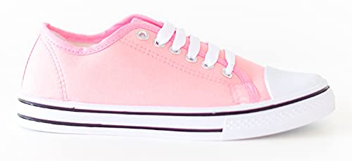 Ladies Unisex Flat Casual LACE UP Girls Pumps Canvas Plimsolls Womens Trainers Shoes Gym Sports Trainers Lightweight Comfortable PE Pink