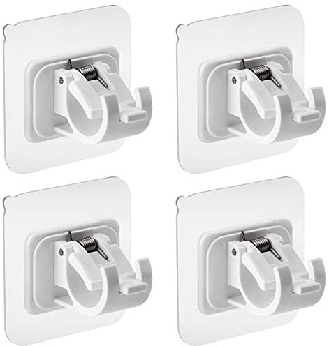 Bohoray 4Pcs Self Adhesive Curtain Rod Bracket No Drill Drapery Hook Holder Fixing Rod Holder Curtain Pole Wall Bracket Towel Rod Hook Home Bathroom Kitchen Hotel Towel Clothes Hanging (White)