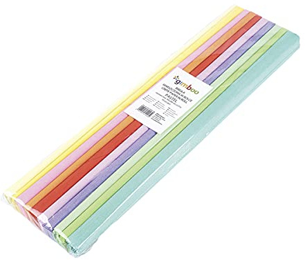 gimboo 14113352-98, 10 rotoli di carta crespa, pastello, 50 x 200 cm, assortiti/nastri colorati per crepe Paper/ideale per hobby creativi/1 confezione/colori assortiti