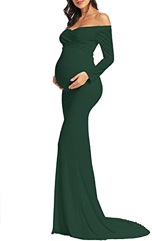 Schulterfrei Meerjungfrau Elegant Umstandskleid für Fotoshooting Baby Shower, Grün, Klein