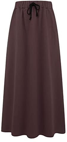 Ylingjun Damenrock, warm, mit Fleece gefüttert, Lange Jersey-Röcke, elastische Taille, A-Linie, ausgestellter Winterrock, Kaffee, Klein
