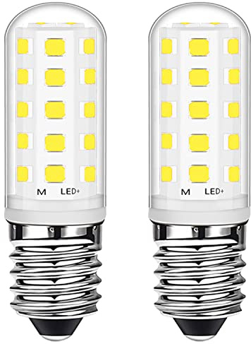E14 Bombilla LED 3W Blanco frío 6000K 28W 33W de equivalente a halógeno, E14 Bombillas pequeñas de tornillo Edison para máquina de coser de campana extractora de congelador, AC220-240V, 2 unidades