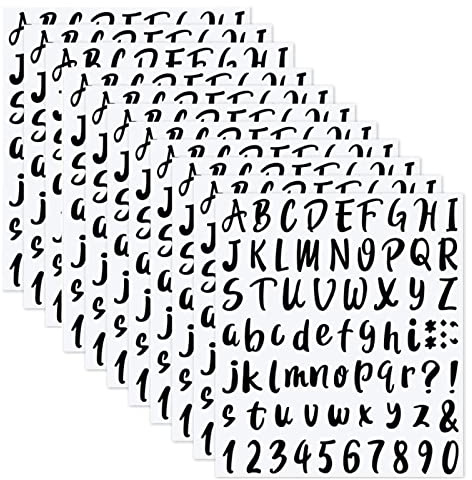 Juliyeh 11 Sheets Black Letter Stickers Alphabet Number Stickers Vinyl Self-Adhesive Decals for Mailbox, Sign, Scrapbook, Window, Door