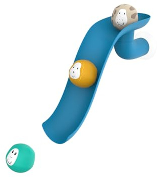 Matchstick Monkey, Bathtime Slide Set, Antimicrobial Baby Bath Toy, Easy To Grip, Sensory Learning - Slide Set (1 Slide + 3 Fun Animal Character Rocks), 12 Months Old+, Blue