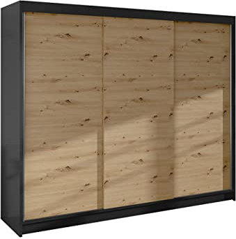 Dotan II Penderie avec tringle à vêtements et compartiments, armoire à chambre à coucher, armoire à portes coulissantes, armoire de couloir, armoire à penderie, armoire à dalles (noir artisanal)