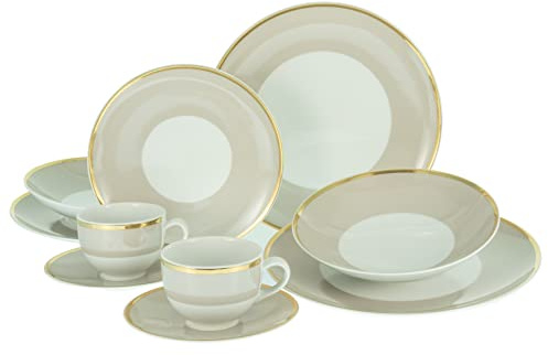 CreaTable, 23774, Serie FESTIVE, Creme, 10-teiliges Geschirrset, Kombiservice aus Porzellan, spülmaschinen- und mikrowellengeeignet, Made in Europe