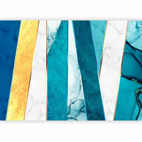 murando - Papier Peint Panoramique Adhésif 245x175 cm - Tapisserie Murale Autocollante Décoration Chambre - Bleu turquoise vert - Chambre abstraction rayures rayures marbre or f-A-10041-a-c