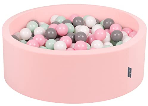 KiddyMoon Rund babybollspool 90 x 30 cm/200 bollar 7 cm bollgropar leksak barn, rosa: vit/grå/mint/rosa puder