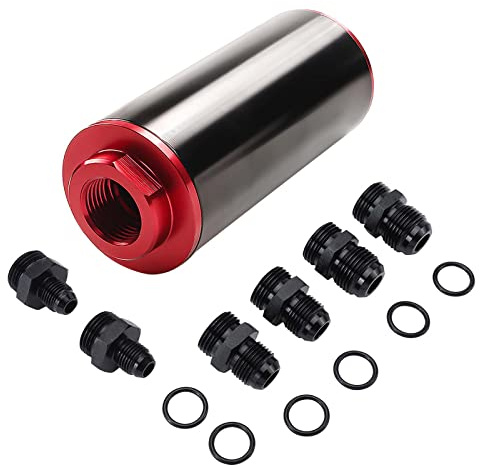 50mm 100 Micron Inline Fuel Filter 6AN 8AN 10AN Aluminum Fuel/Gas/Petrol Filter Adapter Fittings Universal Cleanable(Red)