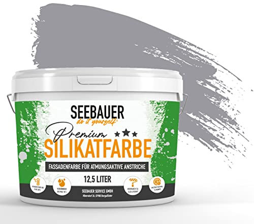 SEEBAUER diy Silikat-Fassadenfarbe Grau 5L für Außen (No. 227 Fossil Sense) Atmungsaktive Mineralfarbe für Fassaden - Geeignet für Putz, Mauerwerk und Beton