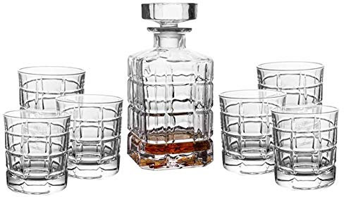 Set di decanter per whisky in 7 pezzi, decanter per whisky in cristallo, decanter per bourbon e set di bicchieri, set di decanter per whisky per uomo, liquore, set di decanter per bicchieri di scotc