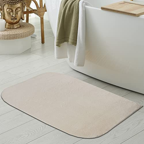 Teppich-Traum Badteppich Modern Waschbar Uni Abgerundet Beige 80x120 cm | Kuschelig-weich, bis 30 °C waschbar, pflegeleicht, rutschfest, langlebig, formstabil, saugrobotergeeignet, Badezimmer