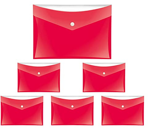 VELOFLEX - Dokumententaschen VELOCOLOR DIN A5 Rot 6 Stück | Dokumentenechte PP-Folie mit Druckknopf, Zusatzfach auf der Rückseite, für bis zu ca. 100 Blatt 80 g/m²