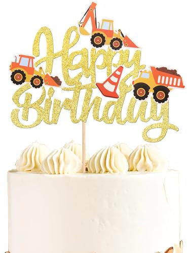 1 Stück Bagger Tortendeko Baufahrzeug Bau Cupcake Toppers Auto Kuchen Deko Bagger Muffin Kuchendekoration für Kinder Jungen Kinder Geburtstagsfeier Party Kuchen Dekoendeko Gold