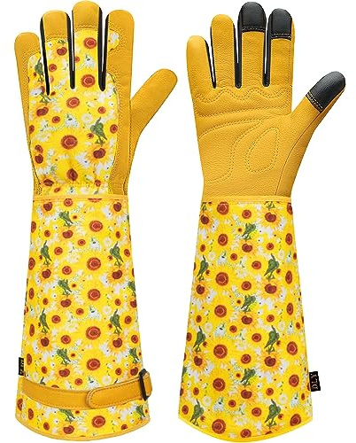 Gants de Jardinage pour Homme et Femme - Résistants aux Épines avec Protection des Avant-Bras - Pour Rosiers, Élagage de Roses, Planter, Cueillir, Jardiner - En Cuir