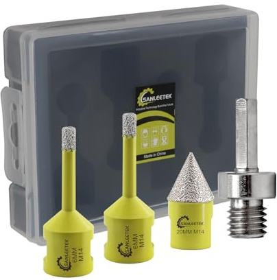 Foret Diamant Kit Trepan Carrelage - 4pcs 6/6mm Scie Cloche+20mm Mèches de Chanfrein+Adaptateur Hexagonal pour Carrelage Céramique Porcelaine Marbre Granit M14 Filetage SANLEETEK