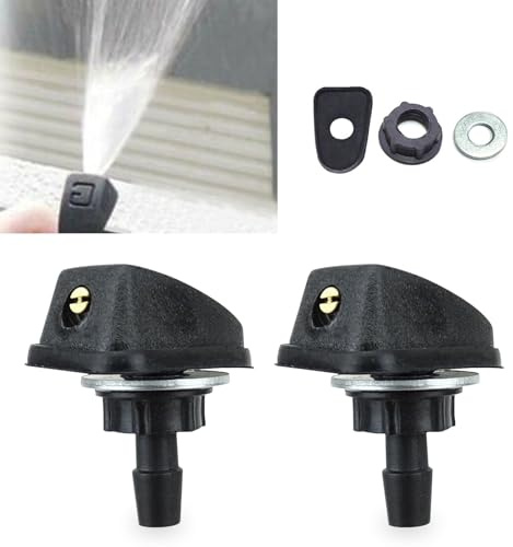 GKmow Pack-2 Car Front Windshield Washer, Automotive Wiper Nozzles, 0.31 Sprayer Head Replacement Parts, Single Hole Adjustable Fan-Shaped Kit, Universal for Most Cars, Trucks (Black)