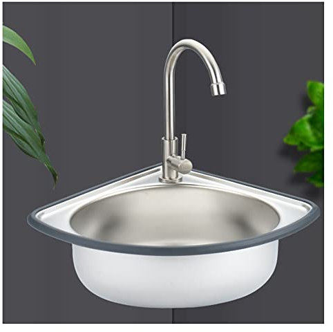 Bassin Triangulaire, évier de Cuisine, Petit Lave-Vaisselle à évier Simple, Petit et Pratique, épaississement Multicouche, en Acier Inoxydable 304 (Couleur : Argent, Taille : A4)