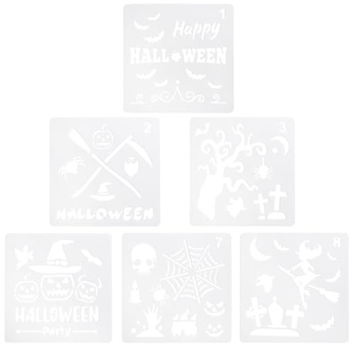 BESTonZON Halloween Kuchen Schablonen Set 6 Stück Kunststoff Tortendeko Vorlagen 13X13Cm Fondant Malvorlagen Cake Stencil Für Backen Und Festliche Dekoration